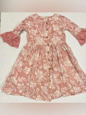 Utsa Kids Floral Boho Dress 7/8 Pink Eyelet Sleeve AS IS